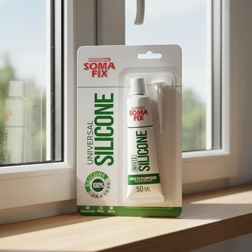 White Silicone Caulk - Easy Squeeze Caulking Tube, Silicone Sealant for Wood, Kitchen, Bathroom, Sink, Windows - Multi Purpose & Waterproof - 1.7 fl. oz (White) — view 3