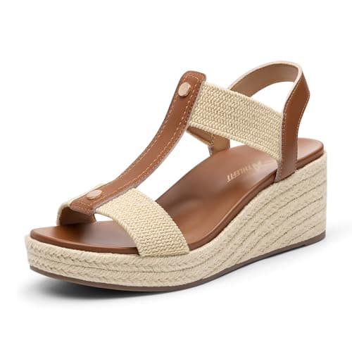 Athlefit Women's Espadrille Low Platform Wedge Sandals Camel Brown 10