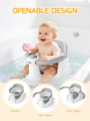 Baby Bath Seat for Babies 6 Months & Up - Bathtub Seats for Babies with 3 Baby Bath Toys, Non-Slip, Comfortable, Infant Bath Essentials-Grey
