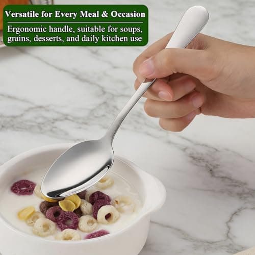 Dinner Spoons Set 12pcs, 18.7cm Soup Spoon Berglander Food Grade Stainless Steel Silverware Spoons, Metal Tablespoon for Restaurant, Mirror Polished, Dishwasher Safe — view 4