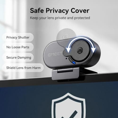 EMEET C100 1080P Webcam for PC, Built-in Mic, Rotating Privacy Cover, Portable Metal Clip, Computer Camera for Home Office, Meetings, Learning, Streaming, External Webcam for Desktop, Laptop, PC USB-A — view 3