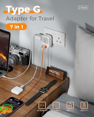 TESSAN UK Adapters for Travel 2 Pack, Type G US to UK Plug Adapter with 4 Outlets 3 USB Charger(1 USB C), Power Adaptor for USA to Ireland Scotland Dubai Hong Kong England British Kenya London — view 2