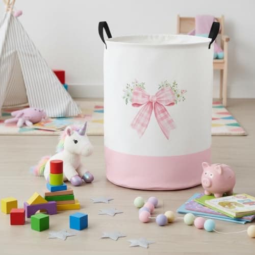 HIYAGON Baby Laundry Hamper Basket Baby Hamper for Nursery Boy and Girl Cute Kids Toys Storage Bin Organizer Boho Room Decor(Bowkont Flower) — view 2