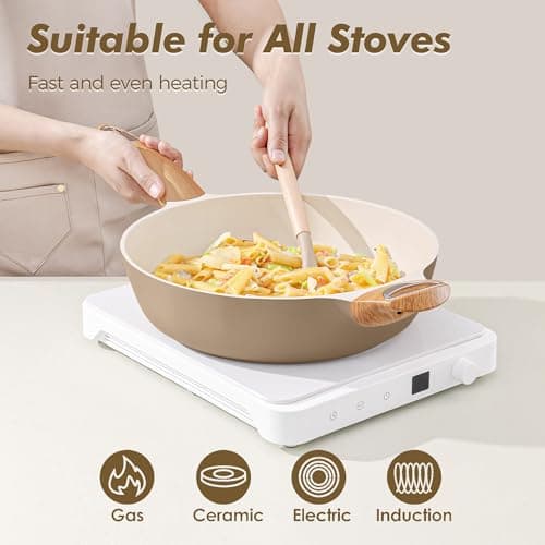 SENSARTE Ceramic Nonstick Frying Pan Skillet with Lid, 10.5 Inch Deep Frying Pan, 3.8 Qt Saute Pan, Induction Pan, Healthy Non Toxic Cooking Pan with Helper Handle, PFOA PFAS PTFE Free — view 3