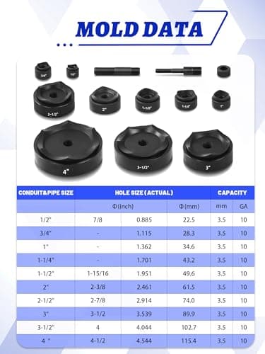 AMZCNC Hydraulic Knockout Punch Electrical Conduit Hole Cutter Set KO Tool (12T(1/2"-4")) — view 2