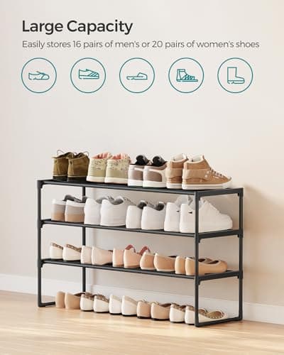 SONGMICS Shoe Rack, 3-Tier Shoe Organizer, Sturdy Storage Shelf, Upright or Upside Down, for 16-20 Pairs, Stackable, for Entryway, 30 x 92 x 55 cm, Black ULSA303B02 — view 4