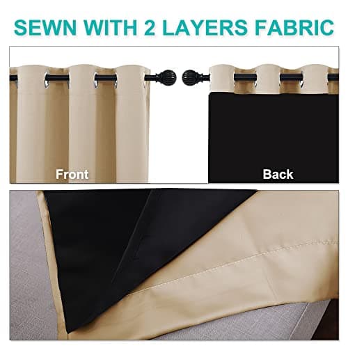 NICETOWN Thermal Insulated 100% Blackout Curtain, Sound Proof Drape with Black Backing, Full Light Blocking Panel for Patio Sliding Door (Biscotti Beige, 1 Panel, 52 inches x 108 inches) — view 3