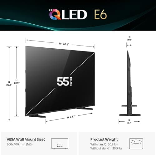 Hisense 55" E6 Cinema Series Hi-QLED 4K UHD Smart Fire TV (55E6QF) - AI Light Sensor, Dolby Vision · Atmos, Voice Remote with Alexa, Motion Rate 120, HDR 10+ Adaptive, Game Mode Plus — view 2