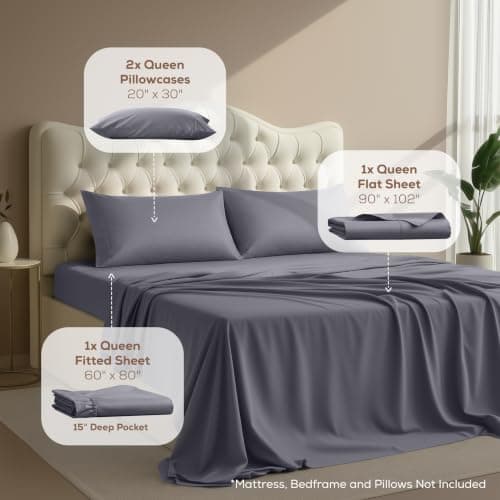 Utopia Bedding Queen Bed Sheets - 4 Piece Queen Size Cooling Sheet Set - Hotel Luxury Soft Breathable Microfiber, Oeko-TEX, Deep Pocket Easy Fit & Care, Fade & Wrinkle Resistant, Grey — view 2