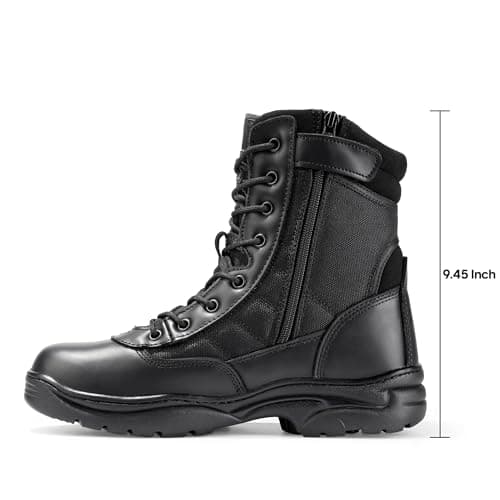 NORTIV 8 Men's Military Tactical Work Boots Side Zipper Black Leather Motorcycle Combat Boots TROOPER,Size 10,Black,TROOPER — view 3
