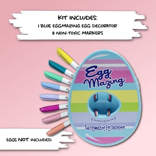 Eggmazing Egg Decorator Kit - Arts and Crafts Set with Egg Decorating Spinner and 8 Colorful Quick Drying Non Toxic Markers (Blue), Ages 3 and Up — view 7