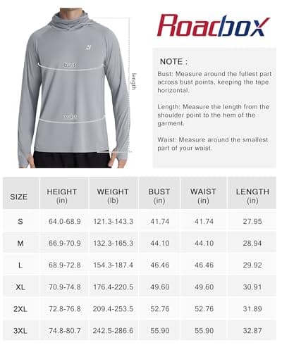 Roadbox UPF 50+ Sun Hoodie Men, Long Sleeve UV Protection Fishing Shirts with Mask, Lightweight Rash Guard for Hiking Outdoor — view 6