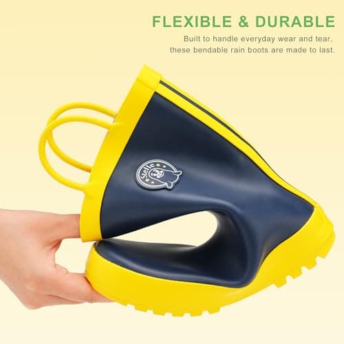 STELLE Toddler Rain Boots Natural Rubber Rainboots Kids Girls Boys Waterproof Easy On Handles Non-Slip Sole(Navy,8MT-CA) — view 3