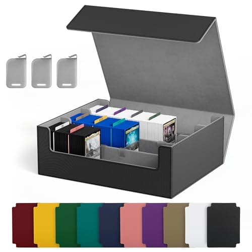 UAONO Trading Card Storage Box, Holds 1800+ Sleeved Cards with 10 Dividers & 3 Stoppers, Card Organizer for TCG/Magic/Mtg storage and Collection, 3-Row Black&Gray