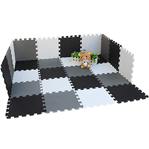 meiqicool Foam Play mat playmat Foam Play Tiles Interlocking Play mat Baby Play mats for Kids Floor mats for Children Foam Jigsaw mat Baby Puzzle mat 36 Pieces Rug Crawl White-black-gray-ADLg36 — view 2