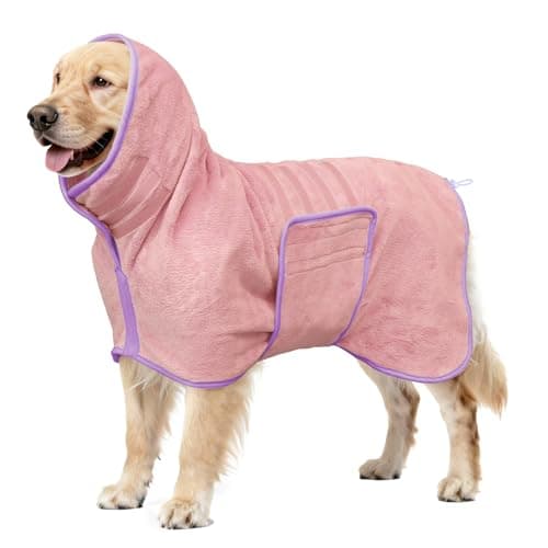 Soft Dog Bathrobe Fast Drying Dog Coat, Super Absorbent Dog Towels for After Bath, Microfiber Pet Robe Adjustable Collar & Belly Warm Keeping Dogs Coat for Pet Dogs & Cats (Pink, X-Large)
