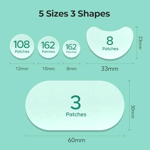 TKTK 443 Count Pimple Patches for Face, Hydrocolloid Acne Patch Bulk, Acne Stickers for Covering Cheeks, Forehead, Chin Blemishes Zit Breakouts for All Skin Types (Dots, Strip, Contoured 5 Sizes) — view 3