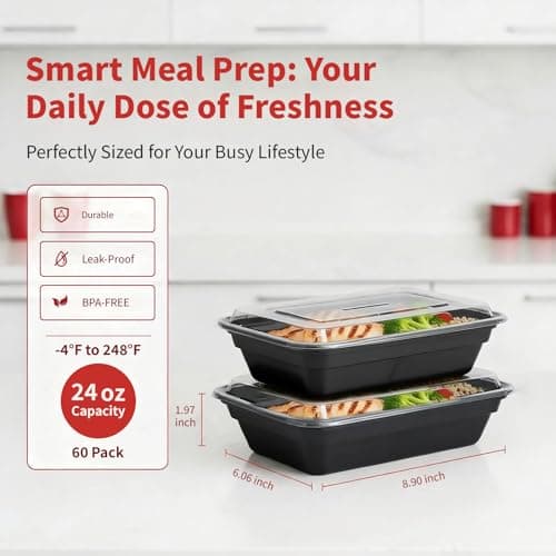 Voatree 60 Pack 20 oz Meal Prep Containers Reusable, Plastic Food Storage Container with Lids,Leakproof To Go Lunch Boxes, BPA-Free,Freezer, Microwave, Dishwasher Safe Take Out Containers — view 3