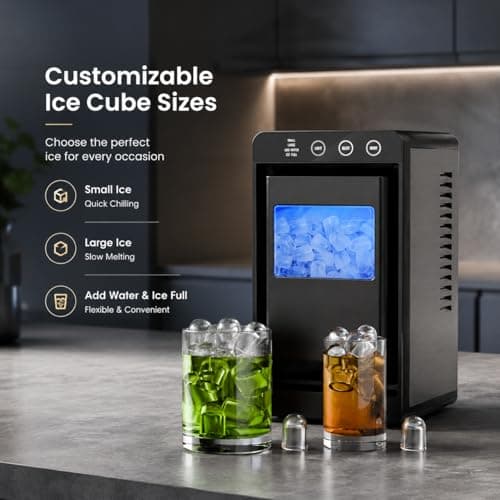 Kismile Portable Countertop Ice Maker Machine, 26lbs Ice in 24Hrs, Self-Cleaning Ice Maker with Selectable Ice Size & Internal Light, Compact Design for Home/Kitchen/Bar — view 2