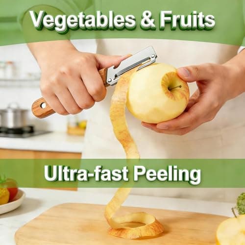 4 in 1 Multifunctional Vegetable Peeler with Wooden Handle Ultimate Kitchen Tool for Fruit Vegetables Meat Slicing Green Onion Shredding & Bottle Cap Opener (2pcs) — view 3