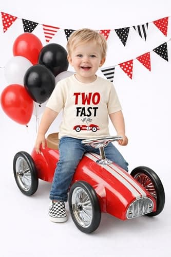 Songbird Celebrations 2nd Birthday Boy Shirt – Two Fast Vintage Race Car Baby Boy Birthday Tee (CA/US, Age, 3 Years, Red Design) — view 3