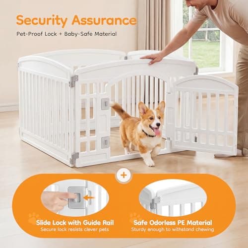 NEWBULIG Dog Playpen 4-Panel, 24IN Puppy Playpen, Stable Dog Play Pen Indoors/Outdoor with Secure Locking Door, Plastic Pet Fence for Small & Medium Dogs — view 2
