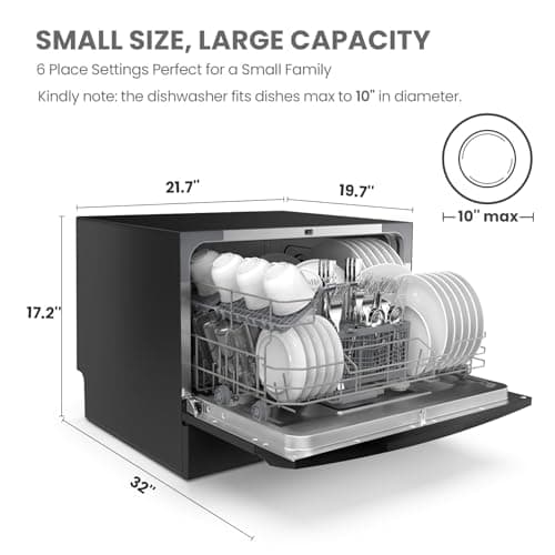 COMFEE’ Countertop Dishwasher, Energy Star Portable Dishwasher, 6 Place Settings & 8 Washing Programs, Speed, Baby-Care, ECO& Glass, Dish Washer for Dorm, RV& Apartment, Black