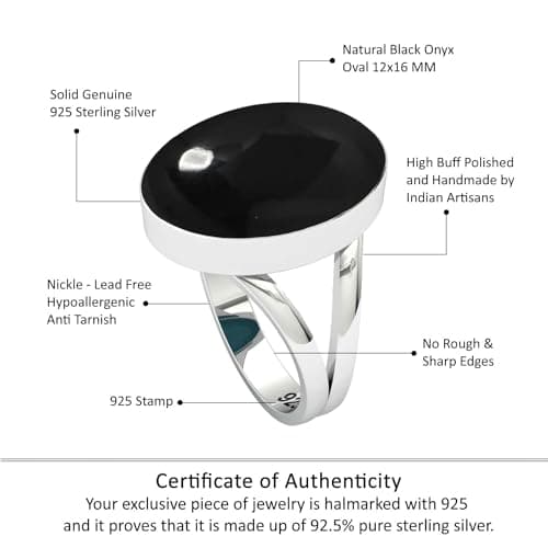 JEWELOPORIUM Black Onyx Silver Ring Size 7, 925 Sterling Silver Ring for Women, Genuine Chunky Oval Gemstone Handmade Jewelry — view 3