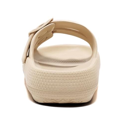 GETOEU Cloud Slides for Women and Men Adjustable Double Buckle Pillow Slides Slip Resistant Shower Shoes Recovery Slide Sandals Cushion Platform Heel Pillow Slippers Comfort Indoor and Outdoor Slide,Beige — view 2