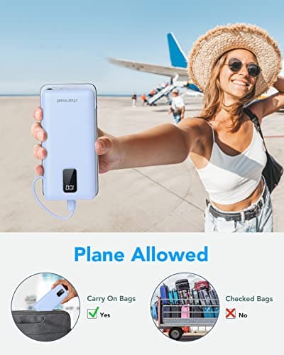 charmast Portable Charger with Built-in Cables and Wall Plug, 10000mAh USB C Portable Power Bank, Potable Phone Charger, Travel Essentials Compatible with iPhones, Samsung Galaxy, iPad — view 4