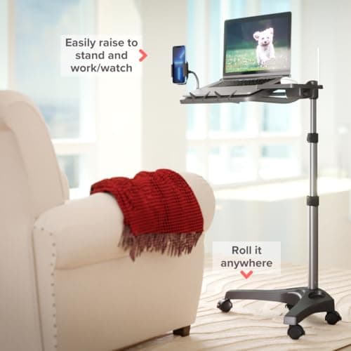 LEVO G2 V16 Rolling Laptop Workstation Stand Cart with Mouse Tray and Phone Holder for Bed Couch Recliner or Chair, Adjustable Mobile Desk for Remote Office Reading and Study — view 5