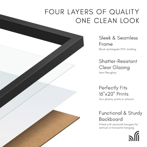 Americanflat 16x20 Picture Frame with Polished Plexiglass - Streamline Collection - Thin Border Picture Frame for Wall Display - Hanging Hardware Included - Black — view 4