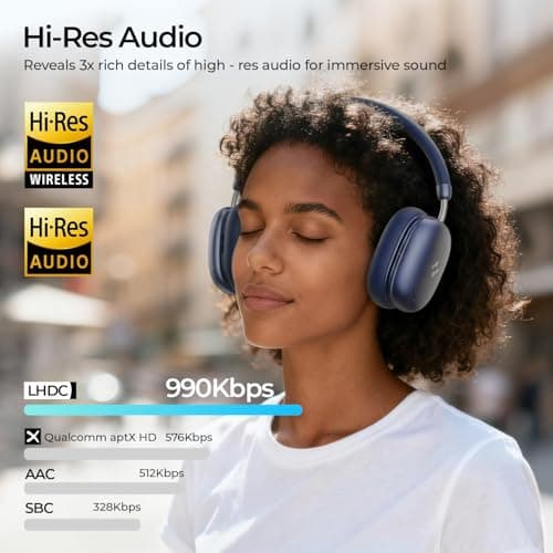 havit Space S1 Hybrid Adaptive Noise Cancelling Headphones, 100H Playtime, 45dB ANC, Bluetooth 6.0, LHDC Hi-Res Audio, Over Ear Wireless Headphones with App EQ, Dual Device, for Travel, Office, Home — view 5
