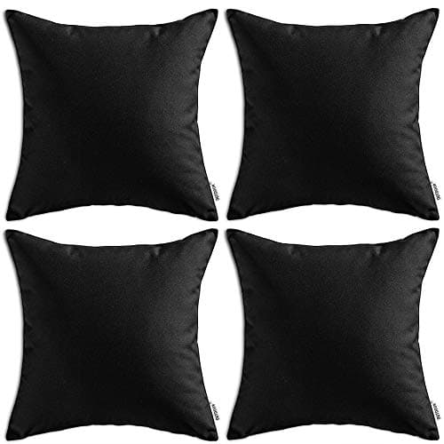 MIULEE Pack of 4 Decorative Outdoor Waterproof Pillow Covers Square Garden Cushion Cases PU Coating Throw Pillow Cover Shell for Patio Tent Park Couch 16x16 Inch Black
