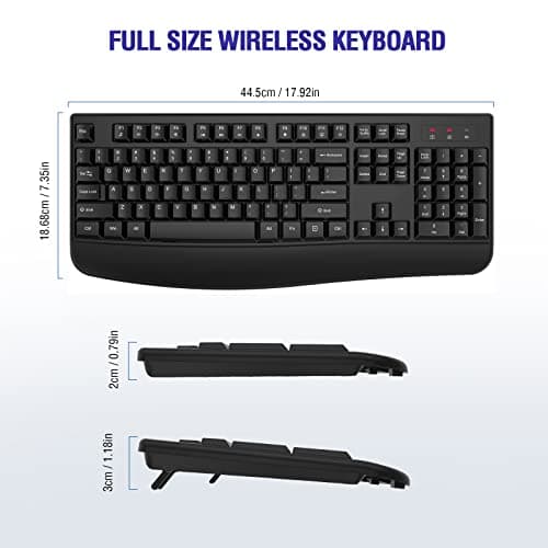 QUASIO Wireless Keyboard, 2.4G Full-Sized Ergonomic Wireless Computer Keyboard with Wrist Rest for Windows, Mac OS Laptop/PC/Desktop/Notebook(Black) — view 5
