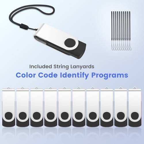 ABLAZE USB Stick 1GB 100 Pack, USB 2.0 Flash Drive 1GB with Lanyards Swivel Thumb Drives Memory Stick 100PCS (Black) — view 4