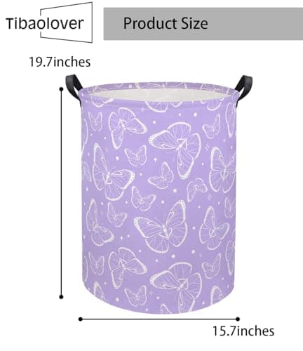 TIBAOLOVER Kids Laundry Basket Baby Hamper Toy Storage Bin for Boys Room Decor Baby Nursery Hamper Gift Baskets for Bedroom Bathroom(Purple Butterfly) — view 5