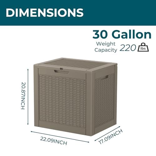 GGYI 31 Gallon Outdoor Storage Box, Waterproof Resin Deck Box with Lockable Lid for Patio Furniture, Pool Accessories, Garden Tools (Brown) — view 5