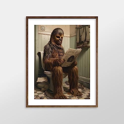 Star Wars Bathroom Décor Art Print - Premium Giclee Fine Art Print - Aesthetic Modern Vintage Painting Style Darth Vader Stormtrooper Yoda Print Poster for Bathroom Wall Decor, Ready to Frame — view 2