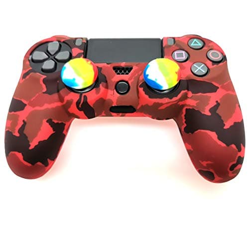 PS4 Controller Skin (1 Pair L2 R2 Trigger Extender+4 Thumb Grips+4 LED Light Bar Decal) Anti-Slip Silicone Cover Protector Sleeve Case for DualShock 4 PS4/PS4 Slim/PS4 Pro Controller (Red Camouflage) — view 3