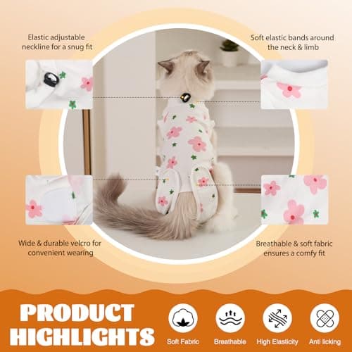DoggieKit Cat Surgery Recovery Suit, Anti Licking Postoperative Onesie with Roll-Up Design, Soft Breathable Bodysuit Shirt for Male Neuter Female Spay Abdominal Wound Kitten E-Collar Cone Alternative — view 2