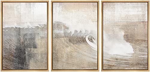 wall26 Framed Canvas Print Wall Art Set Gray & Tan Color Block Ocean Wave Overlay Nature Wilderness Digital Art Modern Art Rustic Scenic for Living Room, Bedroom, Office - 24"x36"x3 Natural