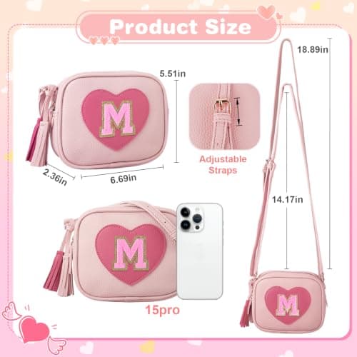 Birthday Gifts for 2 3 4 5 6 7 8 9 10 Year Old Girl,Cute Little Girl Purse Toddler Purse for Kids Wallet,Small Initial Shoulder Crossbody Bag,Personalized Christmas Gift for Daughter Baby(Pink,M) — view 3