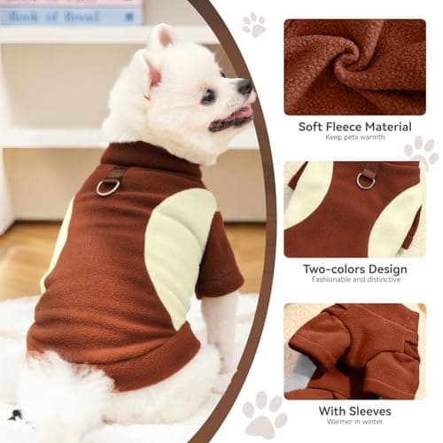 SEHFKKD Small Fleece Dog Sweater with Leash Ring Soft Warm Fall Winter Dog Clothes Cute Cat Apparel Puppy Sweaters Classic Pullover Doggy Sweatshirts Chihuahua Costumes Cat Outfits(Brown,M) — view 4