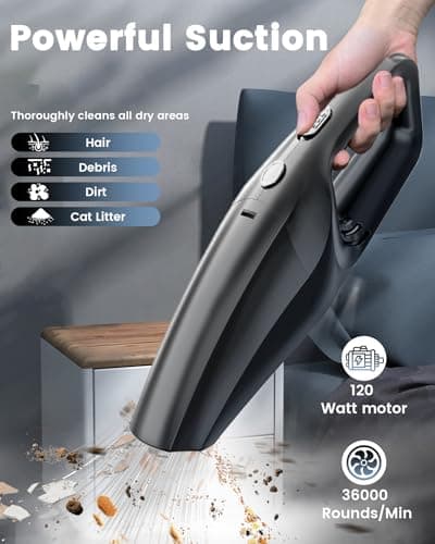 SERVOMASTER Handheld Vacuum Cleaner Cordless, Mini Vacuum Cleaner Rechargeable, 120W High Power Vacuum Cleaner with Extra HEPA Filter, Portable Vacuum Cleaner for Car Home Cleaning