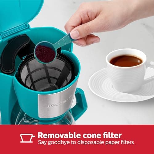 Holstein Housewares 5 Cup Drip Coffee Maker – Compact and User-Friendly with Auto Pause & Serve, Reusable Filter, Measuring Spoon & Glass Carafe, Office & Dorm Use, Teal — view 2