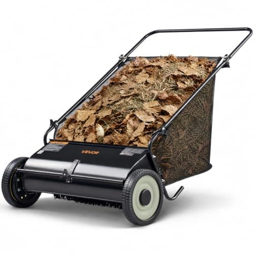 VEVOR Push Lawn Sweeper 26 Inch Leaf & Grass Collector Strong Rubber Wheels