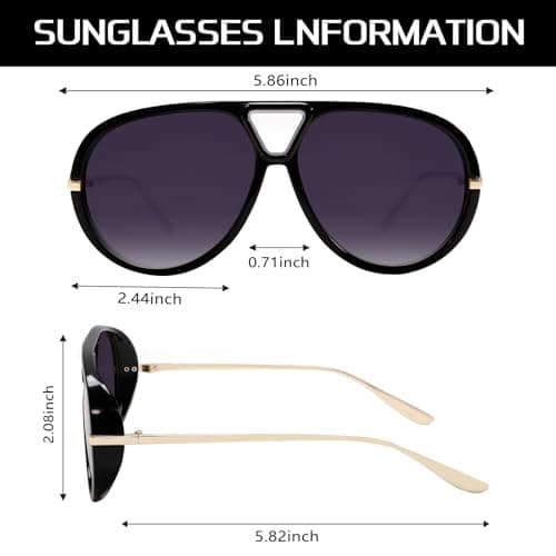 GUVIVI Retro Gold Aviator Sunglasses for Women Men, 2026 Metal Oversized 70s Aviators Black Vacation Beach Sun Glasses — view 3