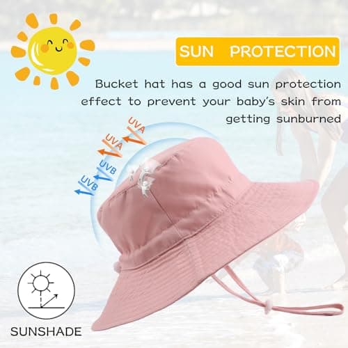 PEECABE Baby Sun Hat Summer Sun Protection Toddler Bucket Hat Wide Brim Adjustable Chin-Strap Beach Cap (CA/US, Age, 3 Years, 8 Years, Purple+Pink)