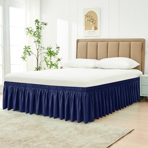 Biscaynebay Wrap Around Bed Skirts for Twin & Twin XL Beds 15" Drop, Navy Adjustable Elastic Dust Ruffles Easy Fit Wrinkle & Fade Resistant Silky Luxurious Fabric Machine Washable — view 2